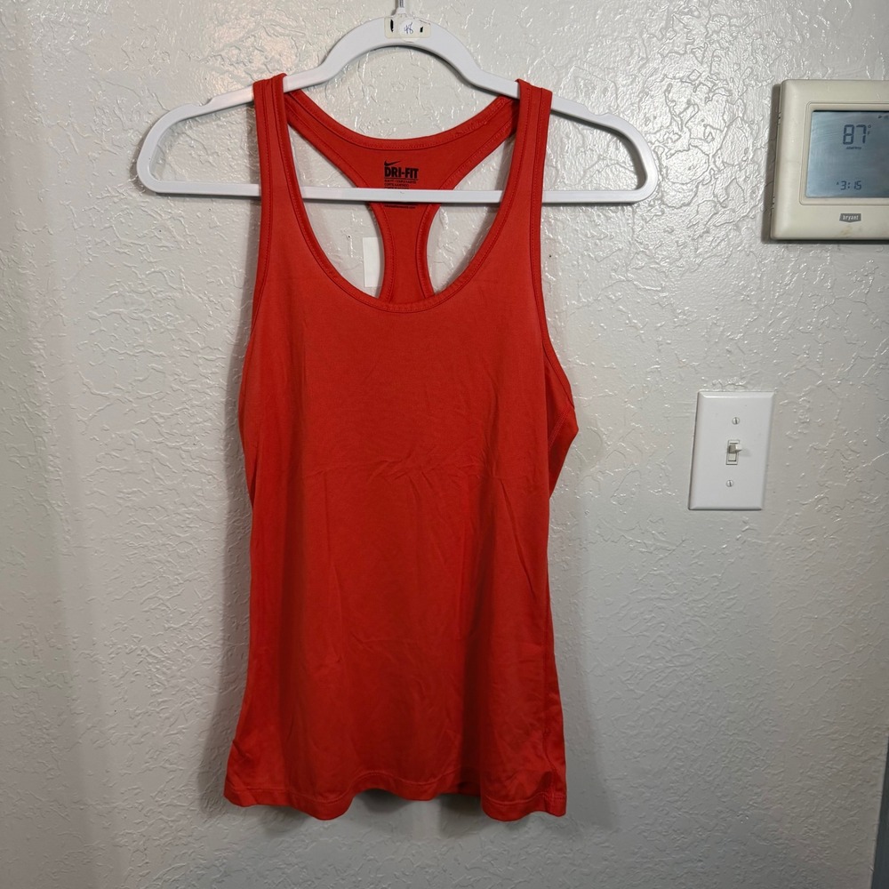 Nike Dri-FIT Womens Racerback Tank Top Slim Fit Orange Red Athletic Size S